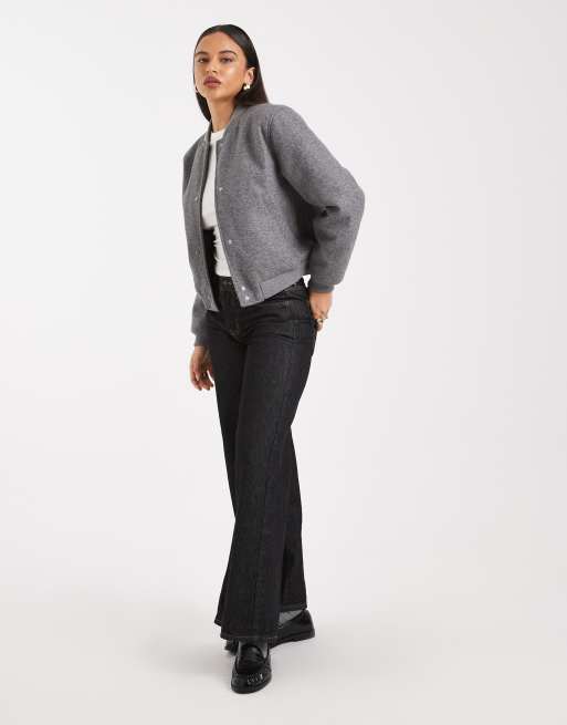 Vero Moda - Oversized vilten bomberjack in gemêleerd grijs, 3 van 4