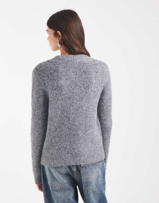 Vero Moda oversized zip front soft knit jumper in medium grey melange, 3 of 4