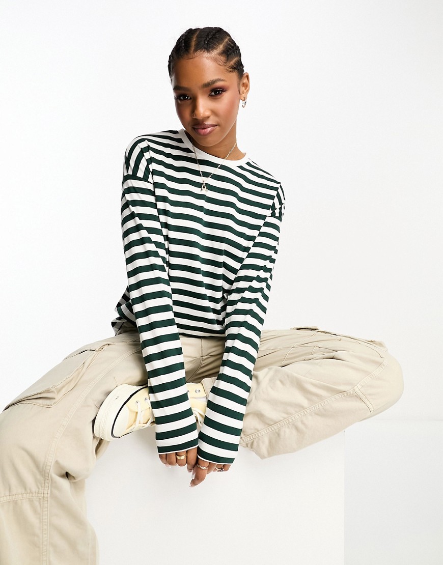 Vero Moda overszied stripe t-shirt in green and white
