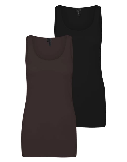 Vero Moda pack de 2 maxi con cuello en U, sin mangas, chaqueta estilo camisa en marrón, 6 de 6