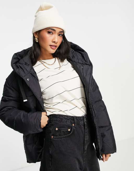 Vero Moda padded coat with hood in black