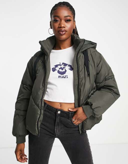 Vero Moda padded coat with hood in khaki ASOS