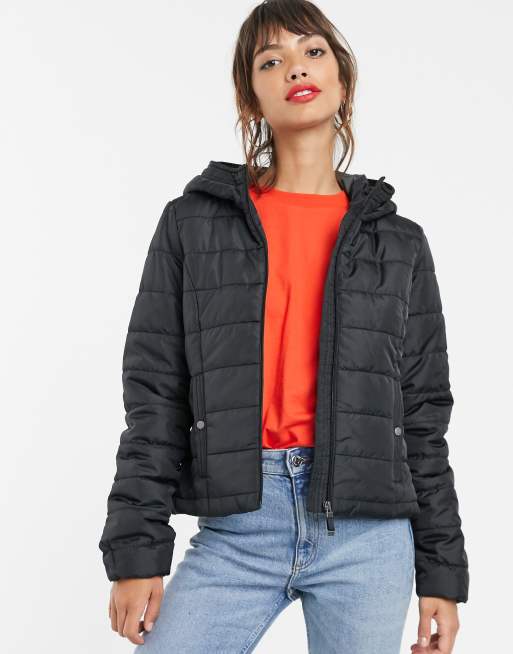 Vero Moda padded jacket with hood in black | ASOS