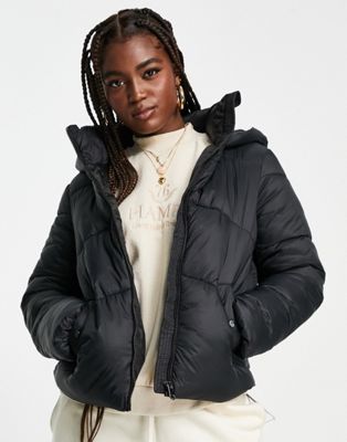 padded jacket with hood in black