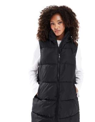 Vero Moda Padded Longline Vest In Black