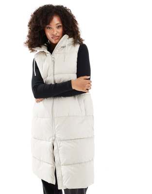 Vero Moda Padded Longline Vest In Neutral