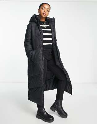 Vero Moda padded maxi coat with hood in black