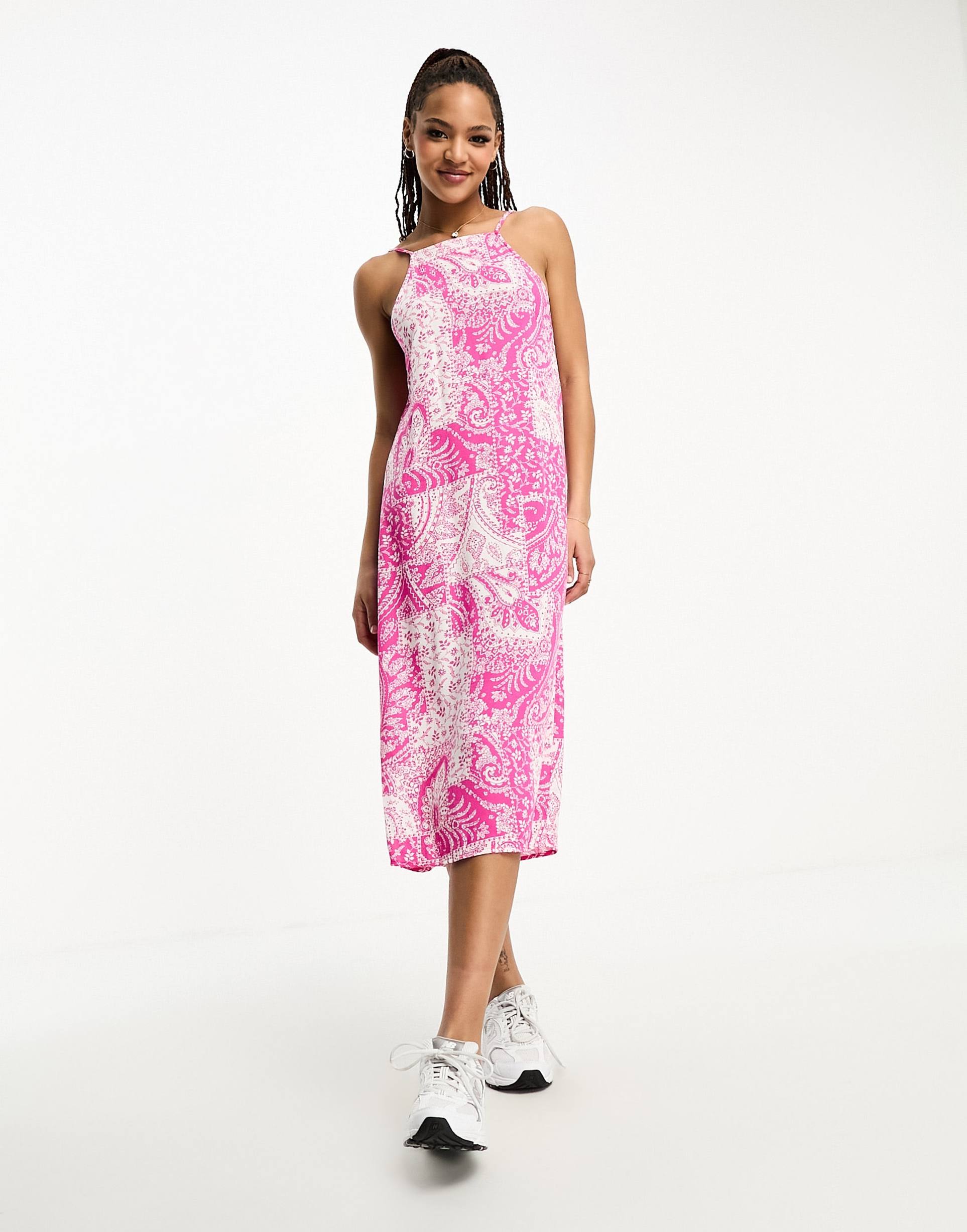 vero moda paisley cami midi dress in pink