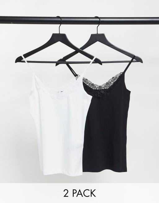 Vero Moda - Pakke med 2 par cami-toppe med blondedetaljer i sort og hvid - MULTI