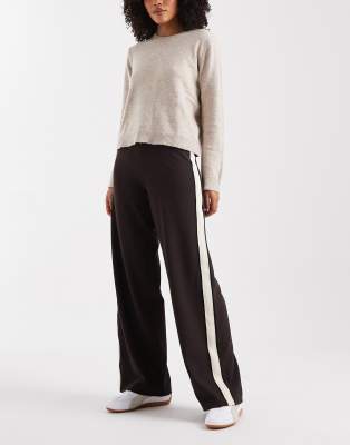 Pantalon à enfiler ample avec bande latérale - Marron chocolat-Brown XS