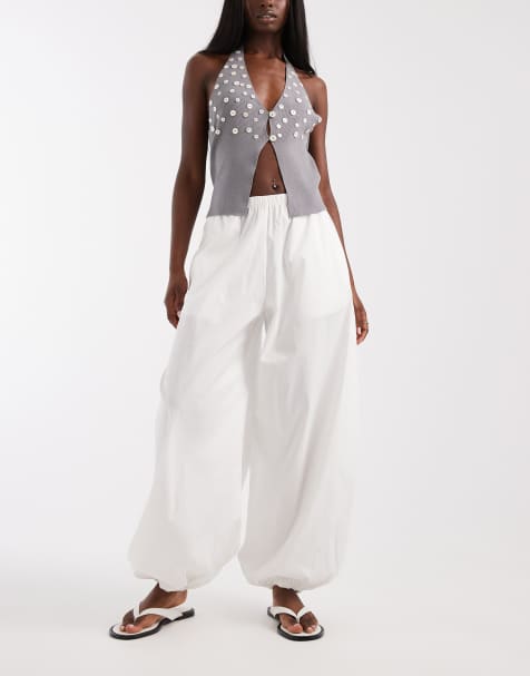 Vero Moda - Pantalon bouffant ample en popeline - Blanc - view 1