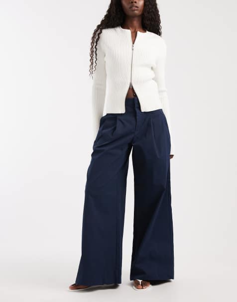 Vero Moda - pantalón de traje de pernera ancha con detalle de pliegues en azul marino - view 1