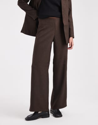 Pantalon d'ensemble ample et élégant en aspect tweed - Chocolat-Brown M