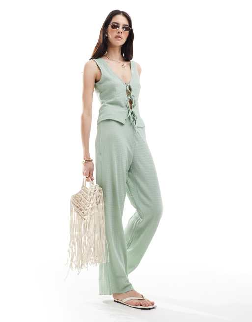 Vero Moda - Pantalon d'ensemble en jersey texturé - Vert bleu