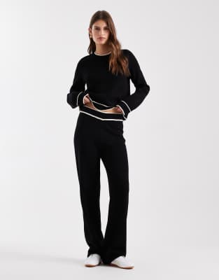 Pantalon d'ensemble en maille avec passepoil contrastant - Noir/crème M