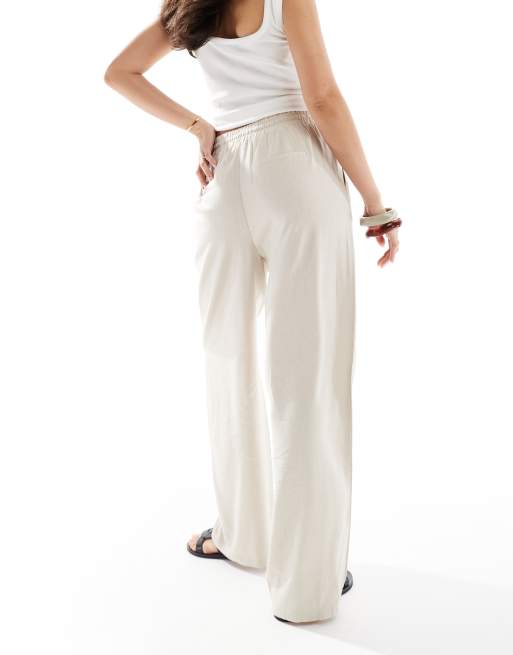 Vero Moda - Pantalon en lin mélangé noué à la taille - Taupe, 4 de 5