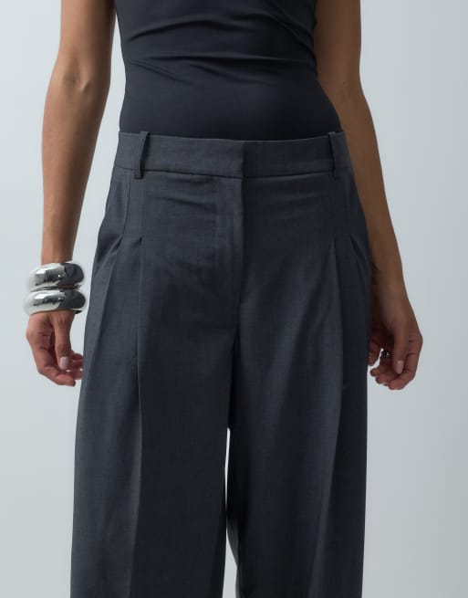 Vero Moda pantalon large à double pli sur le devant, gris foncé chiné, 3 de 5