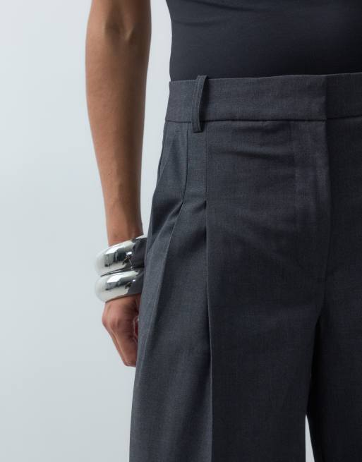 Vero Moda pantalon large à double pli sur le devant, gris foncé chiné, 4 de 5