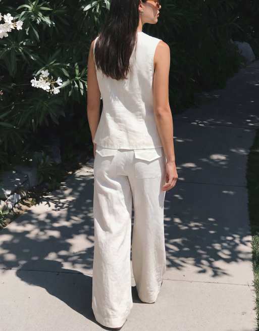 Vero Moda - Pantalon large ajusté d'ensemble aspect lin - Blanc, 3 de 3