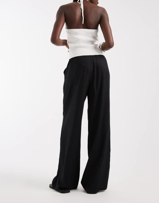 Vero Moda - Pantalon large aspect lin avec cordon de serrage à la taille - Noir, 3 de 5