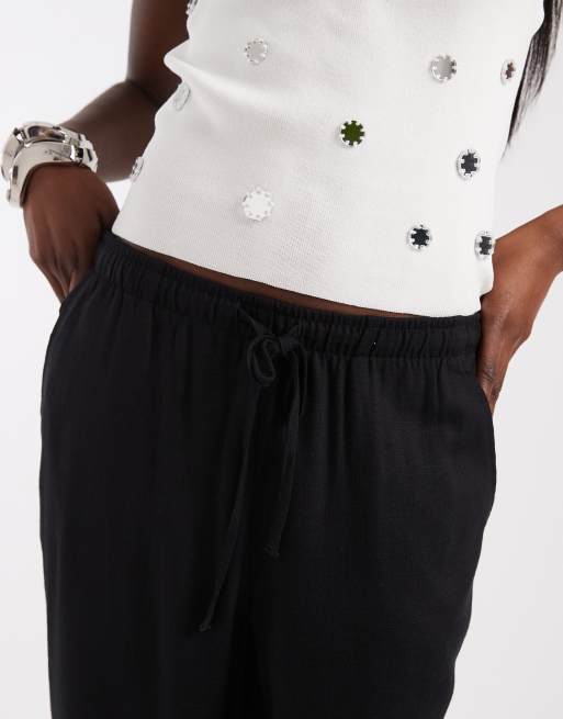 Vero Moda - Pantalon large aspect lin avec cordon de serrage à la taille - Noir, 5 de 5