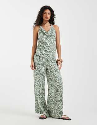 Pantalon large d'ensemble à imprimé mosaïque - Vert M