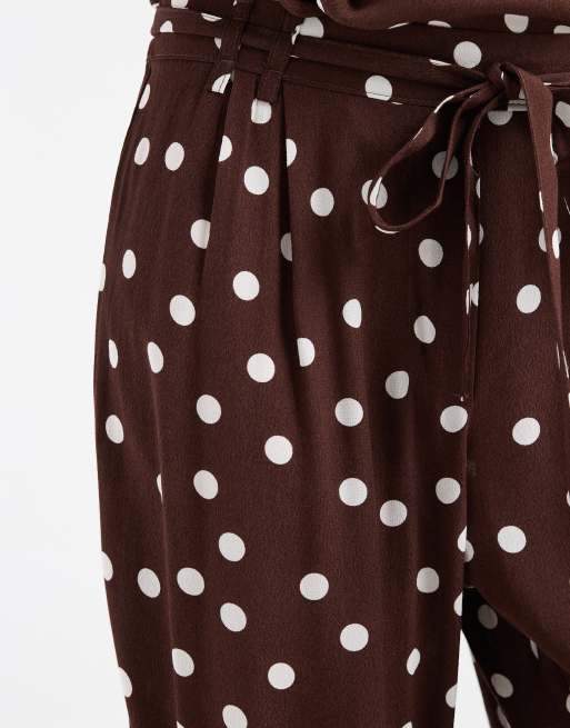 Vero Moda - Pantalon large d'ensemble en tissu à pois - Chocolat et blanc, 4 de 5