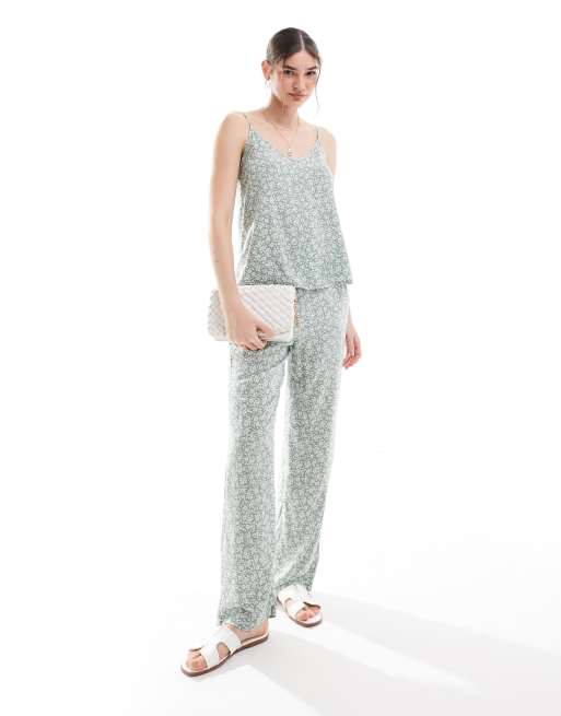 Vero Moda - Pantalon large d'ensemble - Sauge fleuri