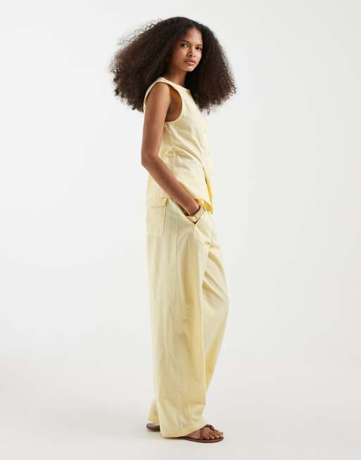 Vero Moda - Pantalon large habillé d'ensemble aspect lin - Jaune banane, 3 de 5