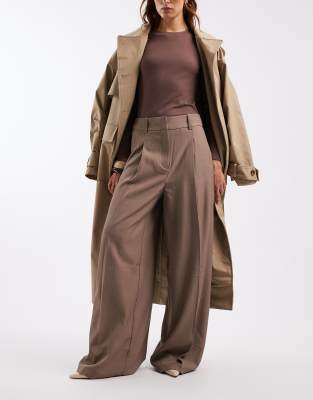 Vero Moda - Pantalon taille haute plissé - Marron chaud chiné | ASOS