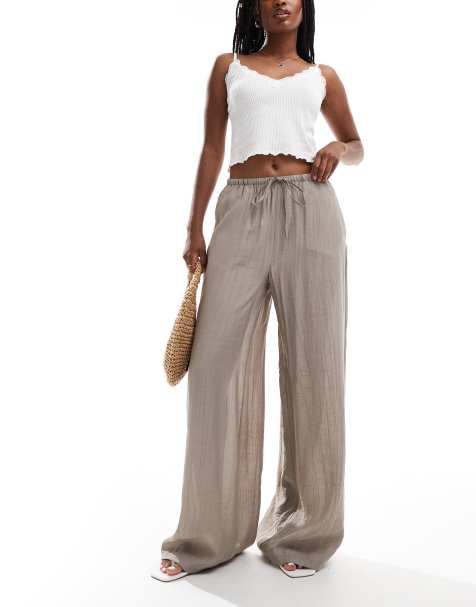 Vero Moda - Pantalon texturé ample avec taille à cordon de serrage - Taupe - view 1