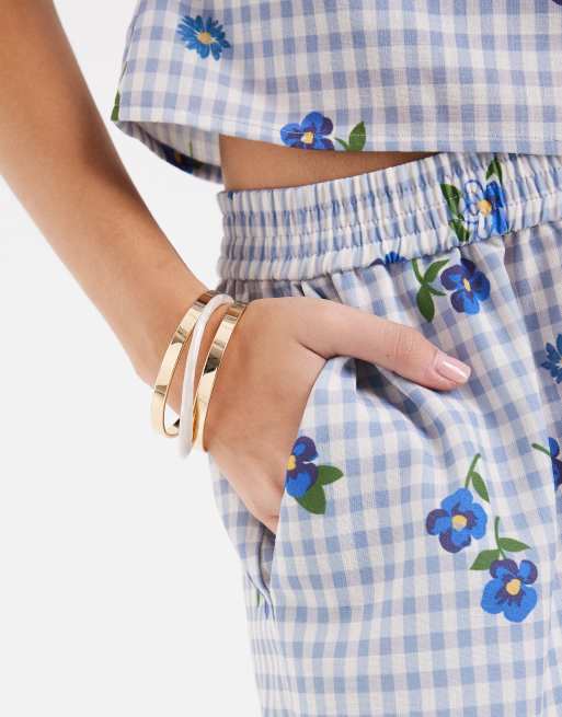 Vero Moda - Pantaloncini blu a quadretti a fiori in coordinato, 2 di 5