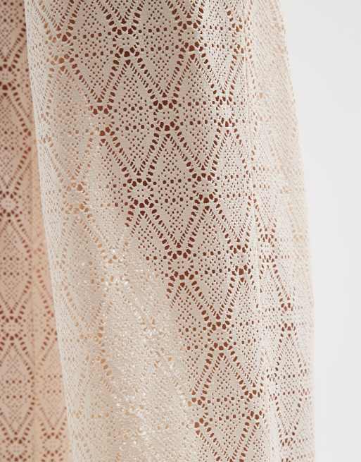 Vero Moda - Pantalones color crema elásticos de pernera ancha de encaje, 2 de 5