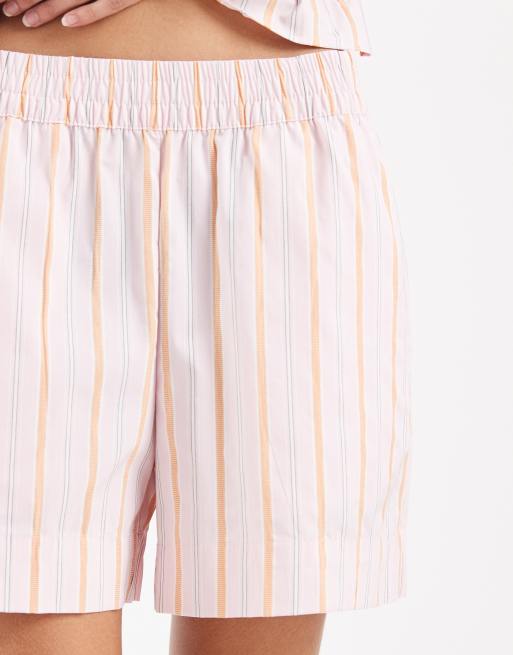 Vero Moda - Pantalones cortos a rayas rosas y naranjas sin cierres de popelina (parte de un conjunto), 4 de 5