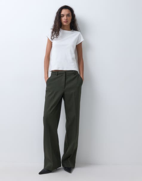 Vero Moda pantalones de sastre de pernera ancha en verde oscuro - view 1
