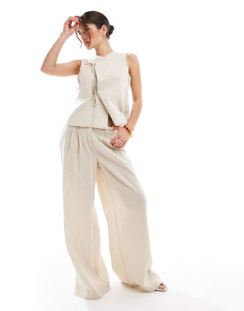 Vero Moda - Pantaloni a fondo ampio a pieghe color crema in coordinato - view 1