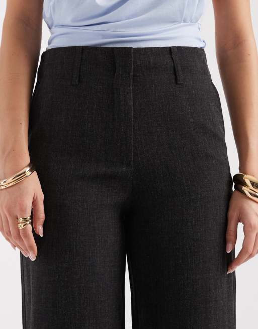 Vero Moda - Pantaloni a fondo ampio a vita alta grigio scuro mélange, 4 di 5