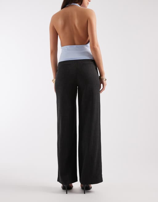 Vero Moda - Pantaloni a fondo ampio a vita alta grigio scuro mélange, 5 di 5
