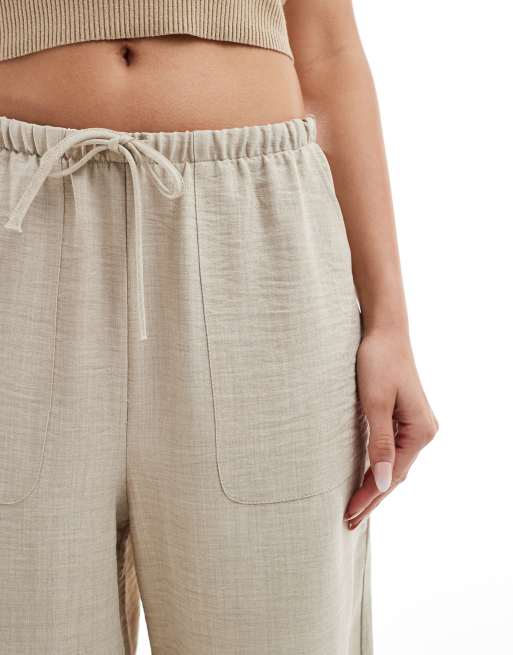 Vero Moda - Pantaloni a fondo ampio color pietra allacciati in vita, 2 di 5