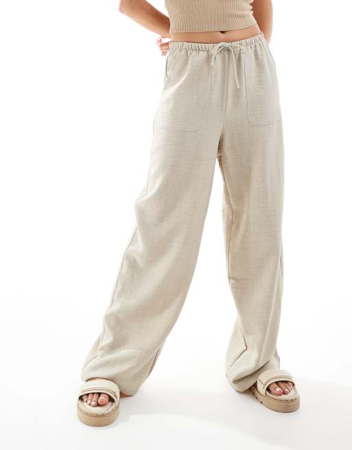 Vero Moda - Pantaloni a fondo ampio color pietra allacciati in vita, 5 di 5