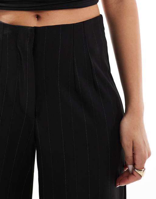 Vero Moda - Pantaloni a fondo ampio neri con motivo gessato glitterato, 3 di 5