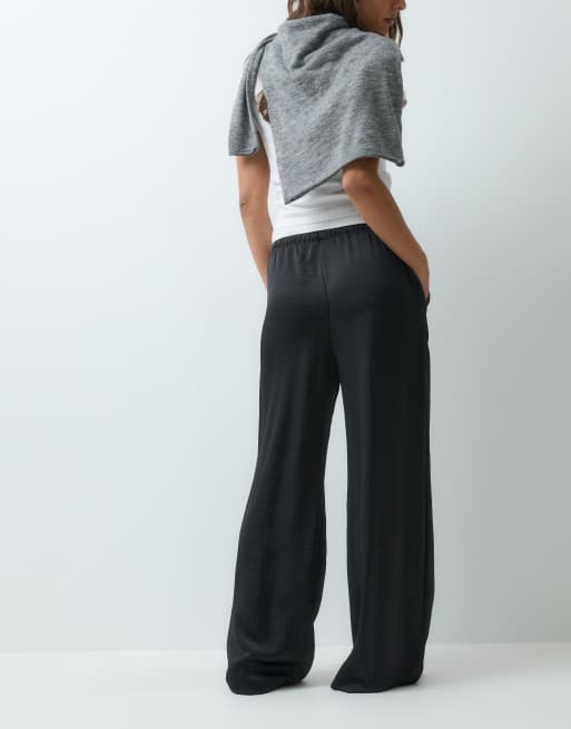 Vero Moda pantaloni a vita alta in raso, vestibilità ampia, neri, 4 di 5