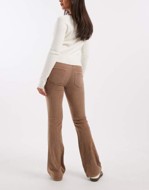 Vero Moda - Pantaloni a zampa in tessuto a coste color visone argentato, 3 di 5