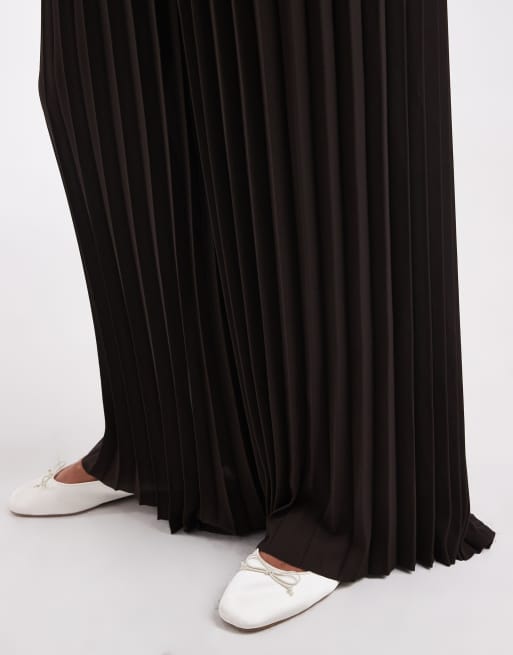 Vero Moda pantaloni ampi in tessuto plissé color marrone cioccolato, 4 di 5