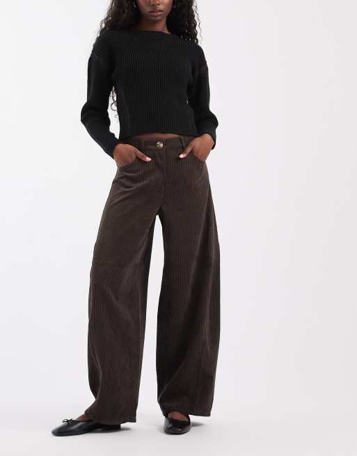 Vero Moda pantaloni barrel leg in velluto a coste marrone cioccolato, 2 di 5