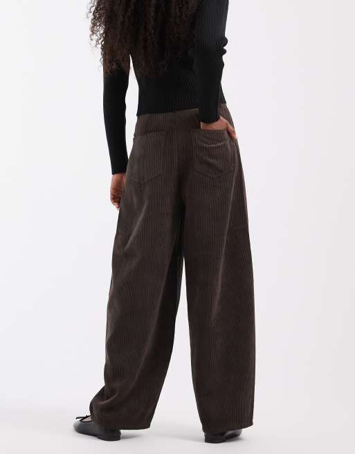 Vero Moda pantaloni barrel leg in velluto a coste marrone cioccolato, 5 di 5