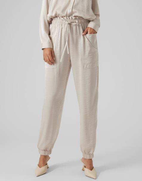 Vero Moda - Pantaloni cargo in raso color pietra in coordinato - view 1