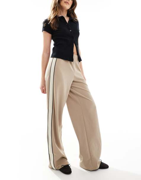 Vero Moda - Pantaloni con fondo ampio color fossile con riga laterale - view 1