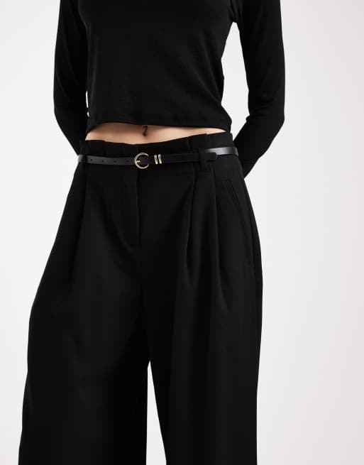 Vero Moda - Pantaloni con fondo ampio neri con cintura in coordinato, 3 di 5