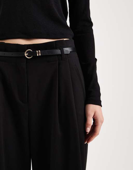 Vero Moda - Pantaloni con fondo ampio neri con cintura in coordinato, 4 di 5